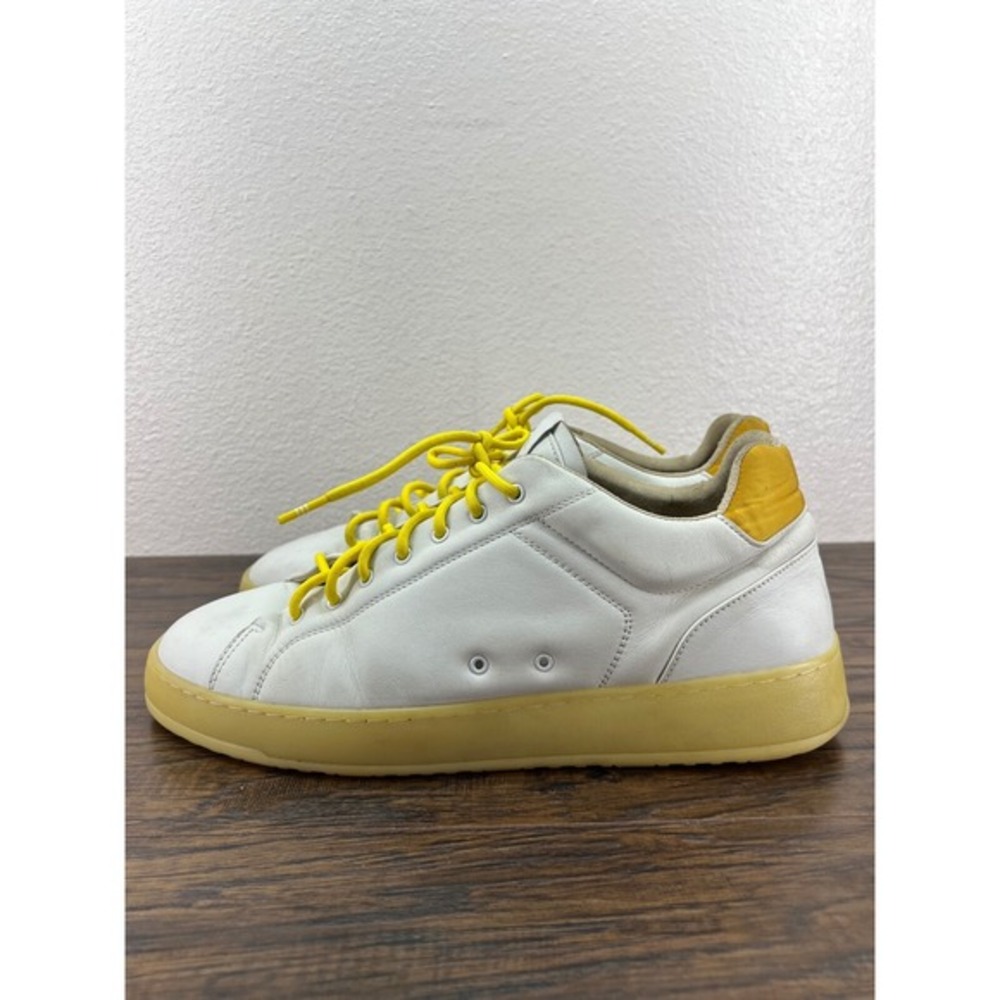 ETQ. Men's EU 44 US 11 White and‎ Yellow Leather Low Top Sneakers